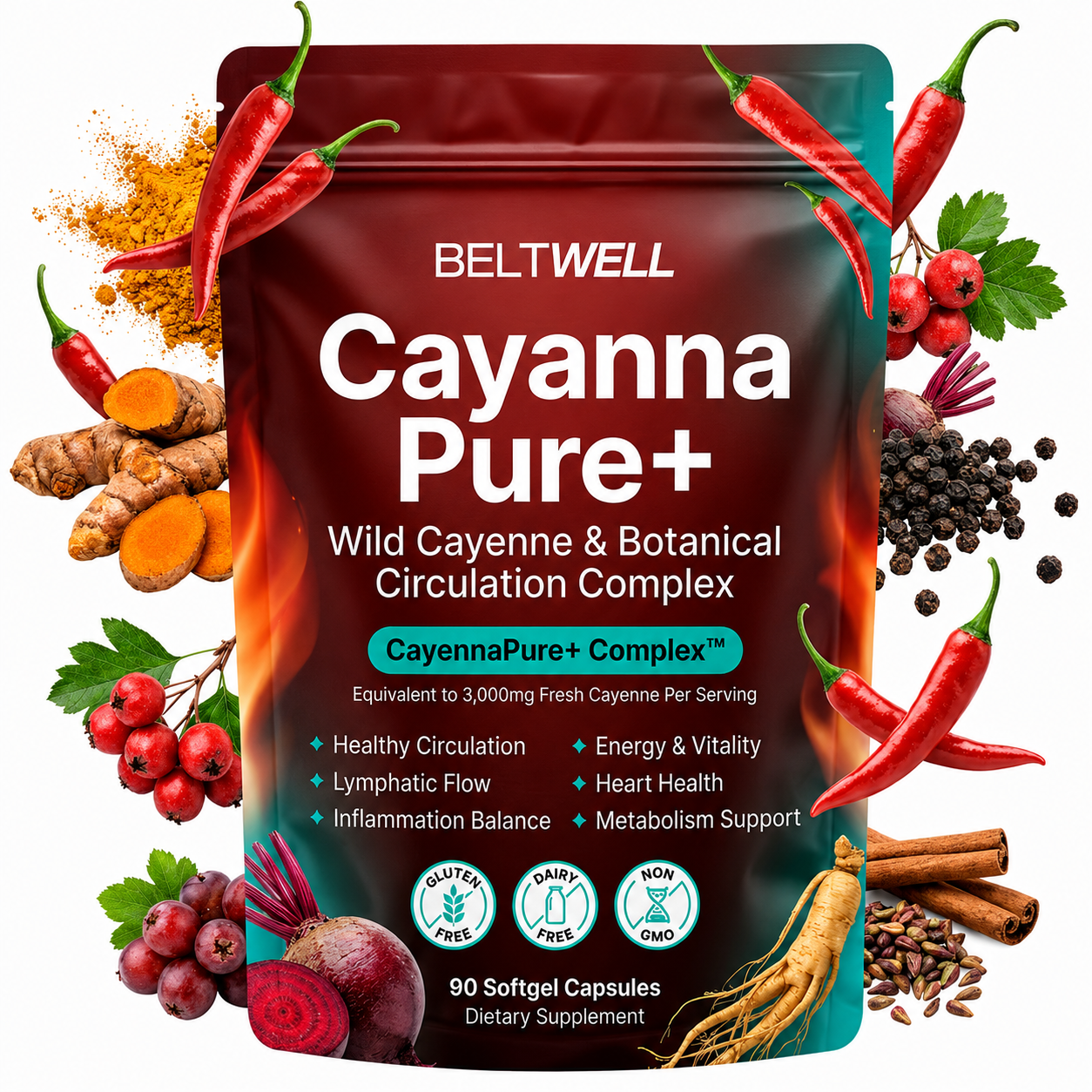 Beltwell® CayannaPure+ Wild Cayenne & Botanical Lymphatic Circulation Support Complex
